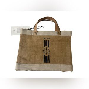 Apolis Global Citizen NetJets Swag Market Tote Bag Jute Leather Handle NWT NEW✈️